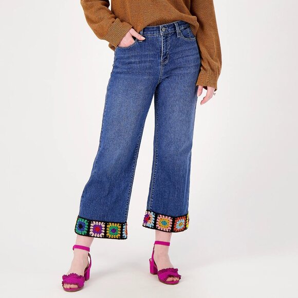 cropped wide leg crochet granny square boho denim 12 - Picture 1 of 3